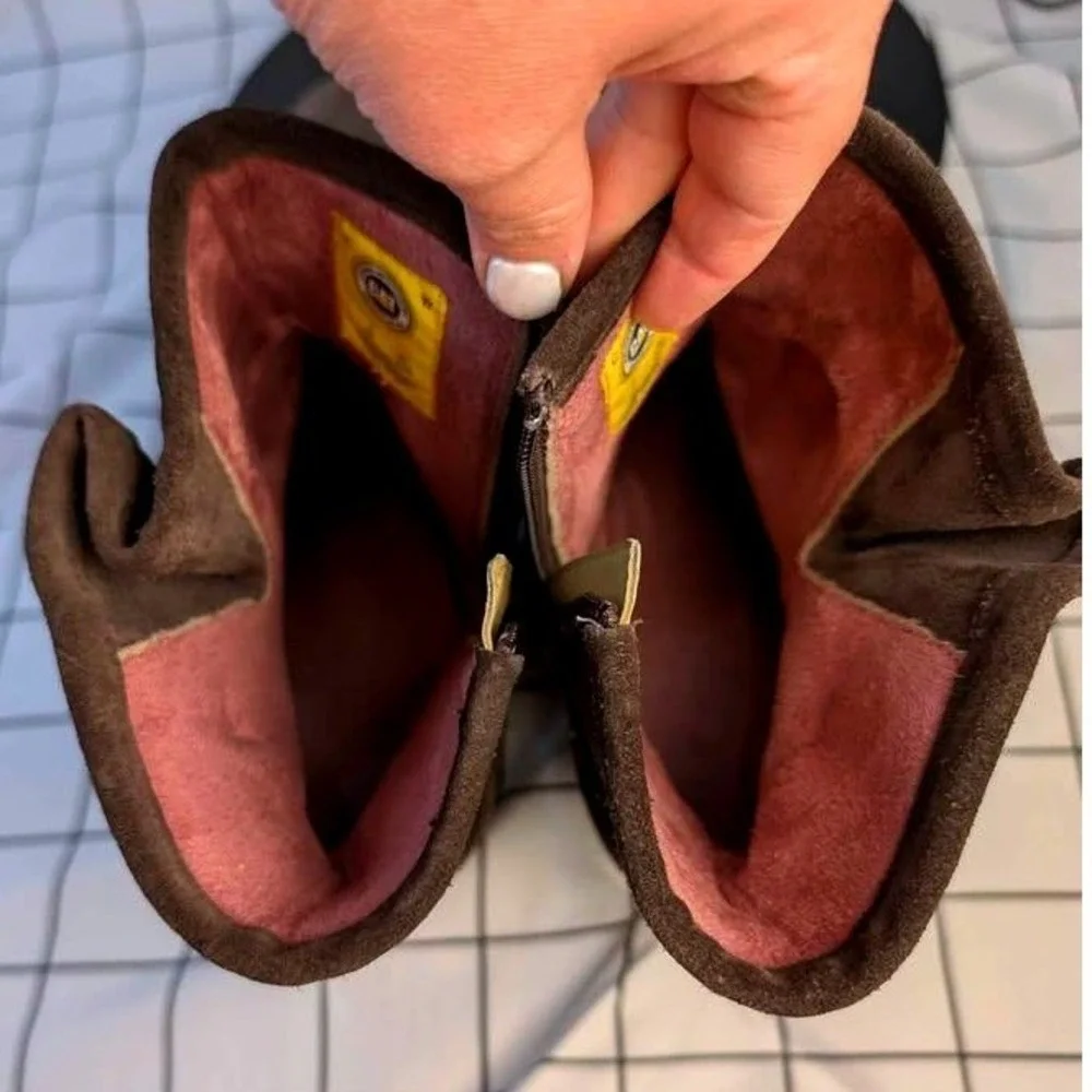Caterpillar CAT ~ Suede Wedge Ankle Boots ~ Women 9 ~Brown Buckle Strap Side Zip
